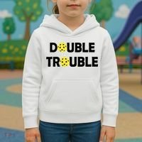 Pickleball Funny Double Trouble Team Kids Hoodie thumb 3