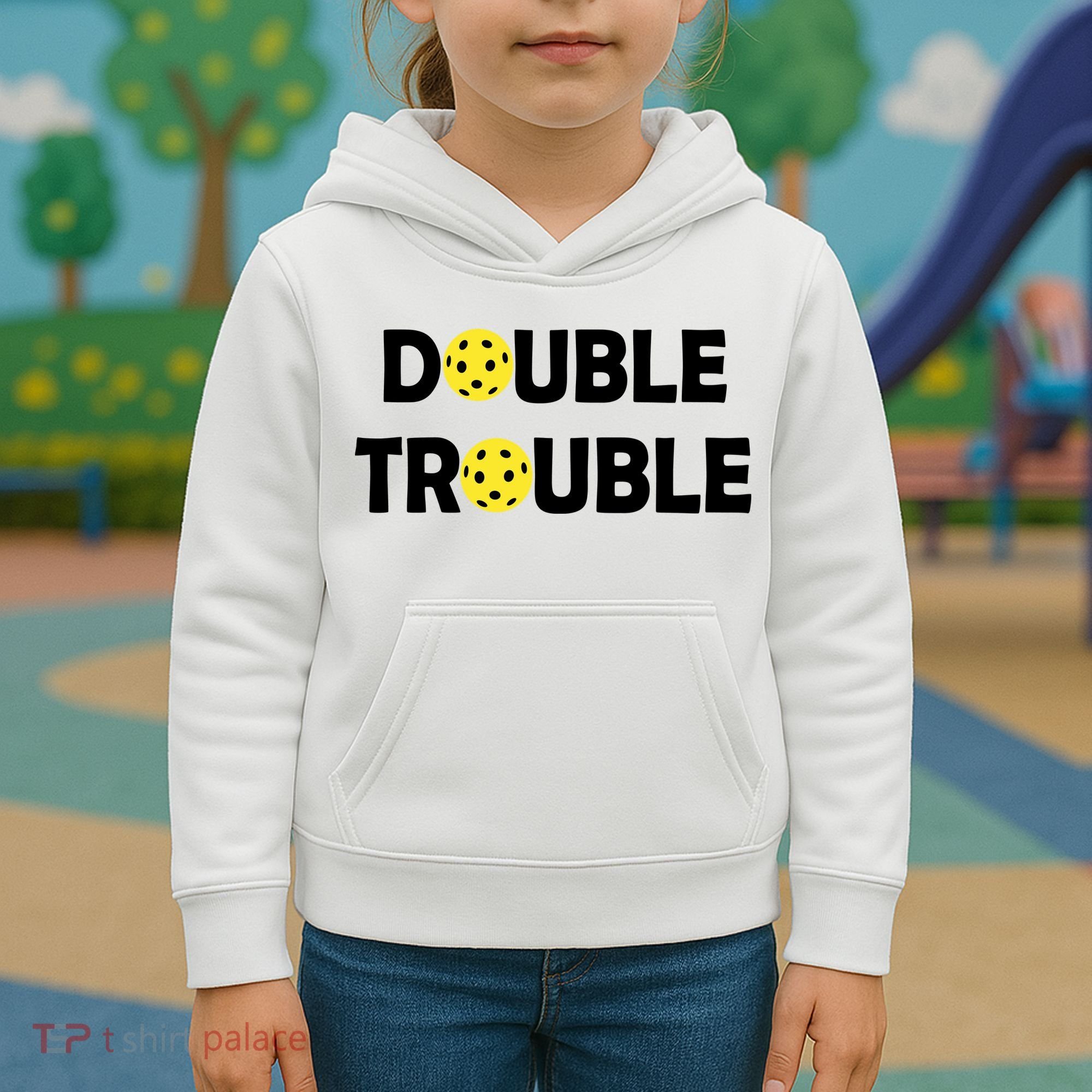 Pickleball Funny Double Trouble Team Kids Hoodie