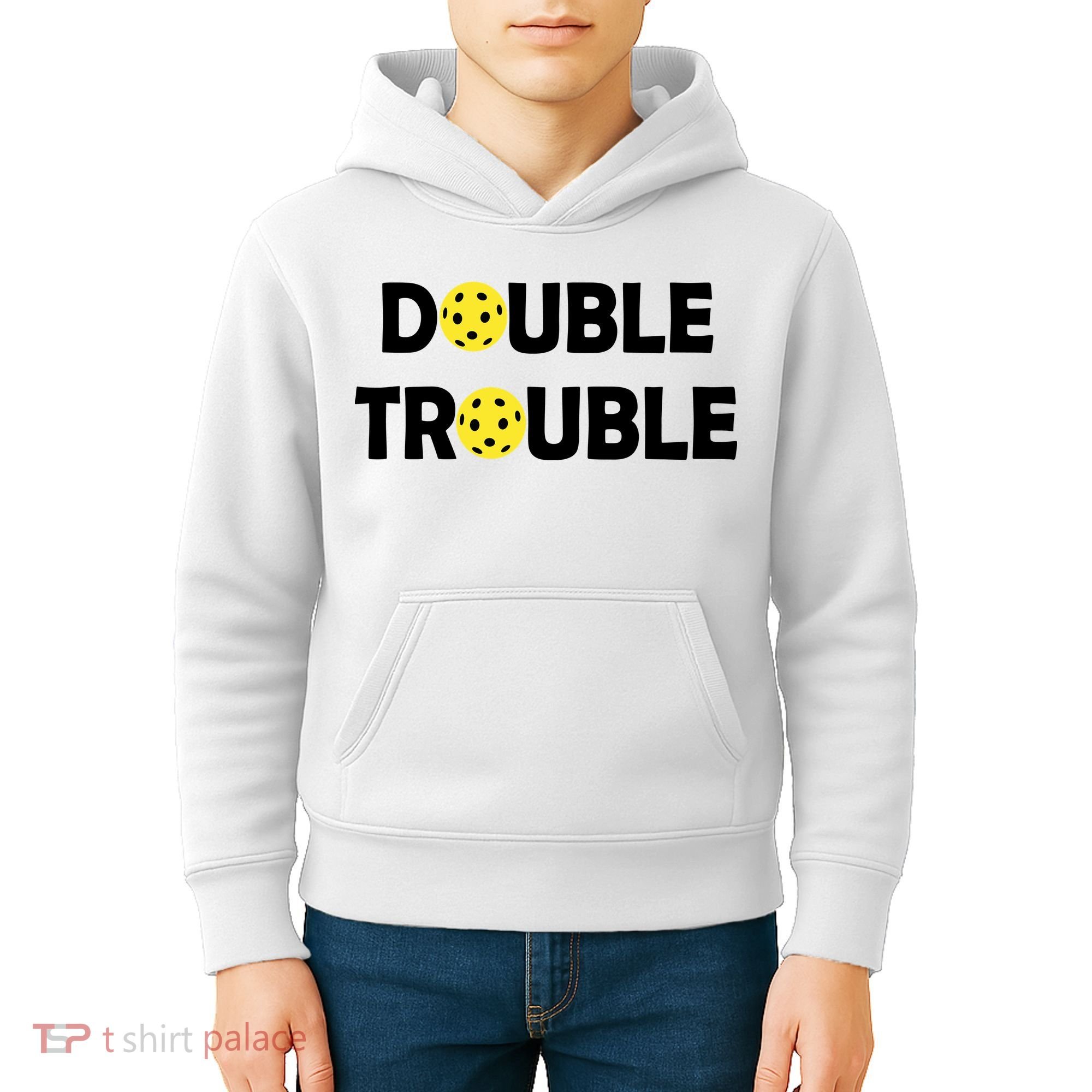 Pickleball Funny Double Trouble Team Kids Hoodie