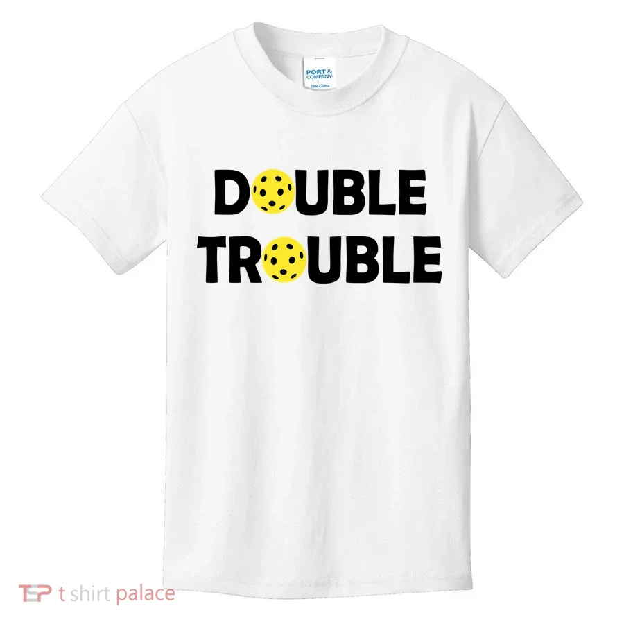 Pickleball Funny Double Trouble Team Kids T-Shirt