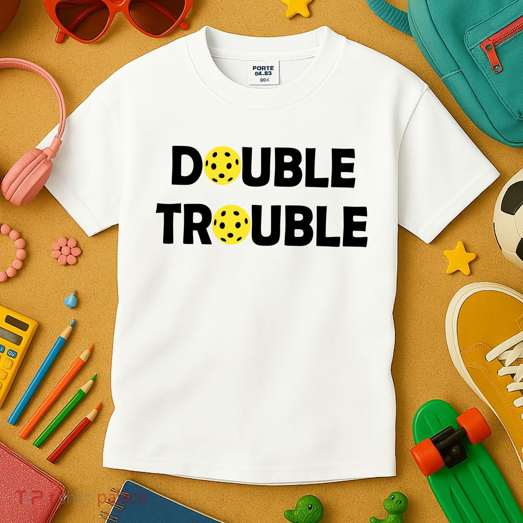 Pickleball Funny Double Trouble Team Kids T-Shirt