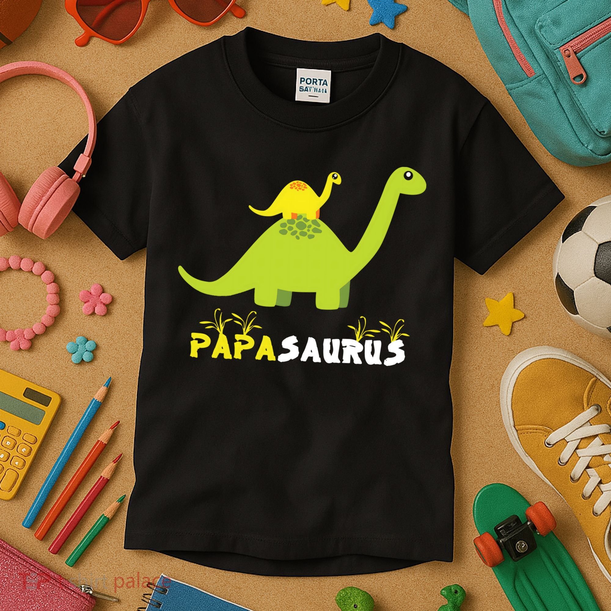 Papasaurus Funny Dinosaur Dad Papa Saurus Father's Day Kids T-Shirt
