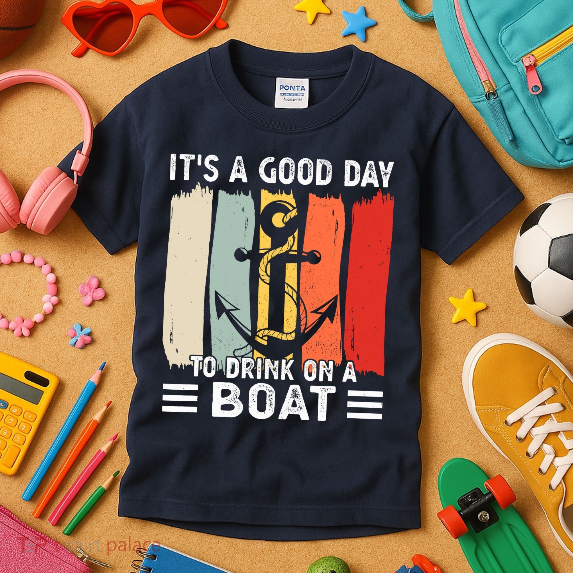 Pontoon Funny Drinking ItS A Good Day To Drink On A Boat Kids T-Shirt
