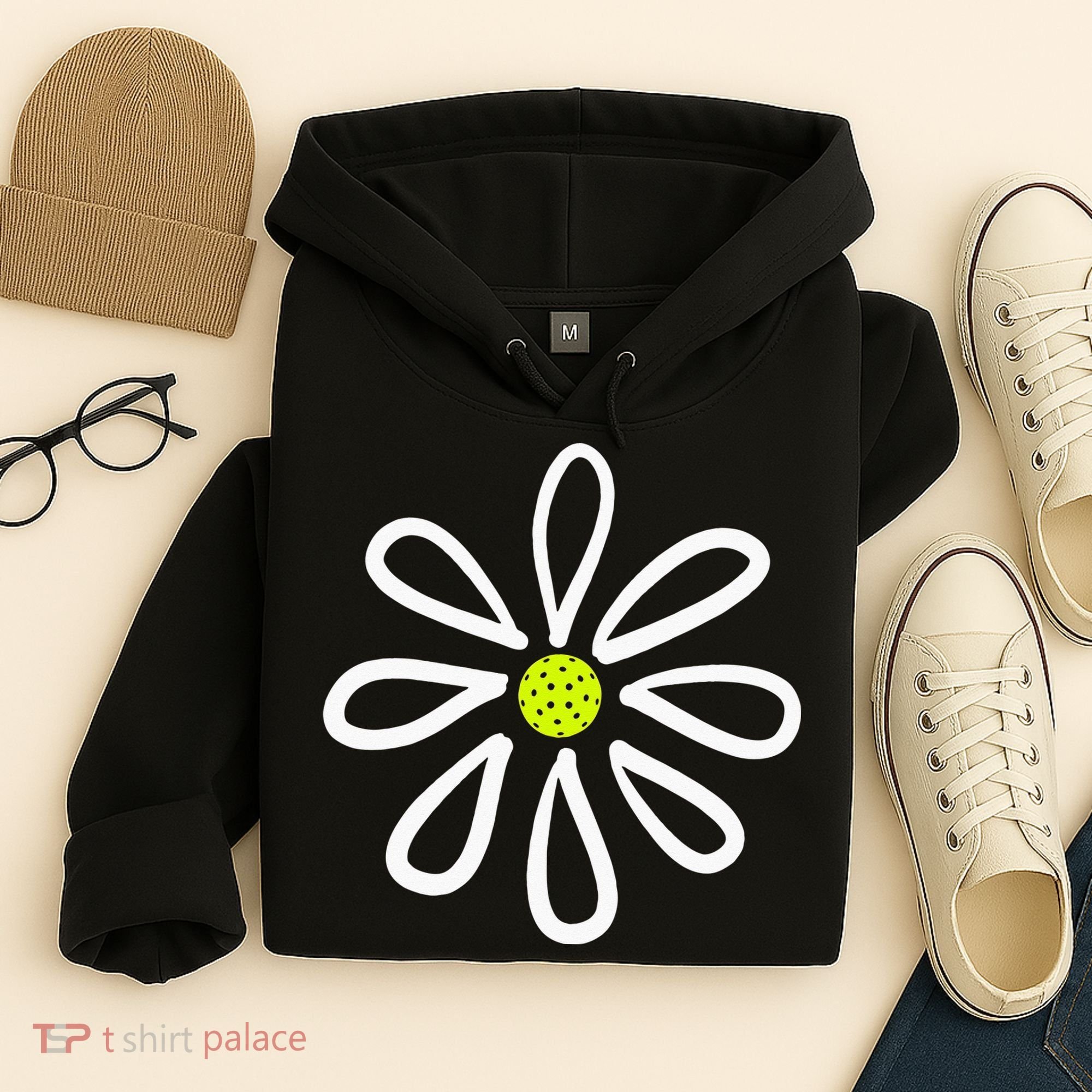 Pickleball Flower Daisy Pickleball Center Hoodie