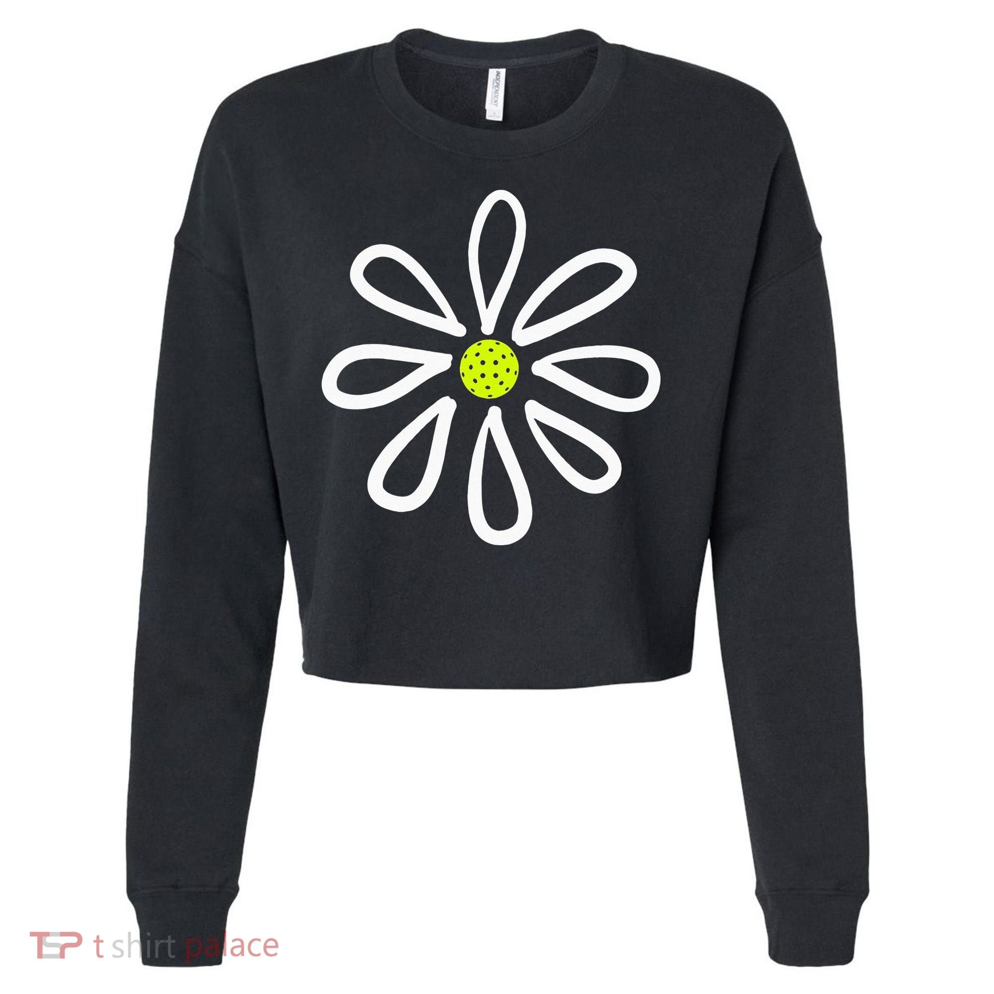 Pickleball Flower Daisy Pickleball Center Cropped Pullover Crew