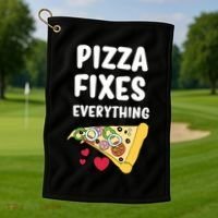 Pizza Fixes Everything Golf Towel thumb 1