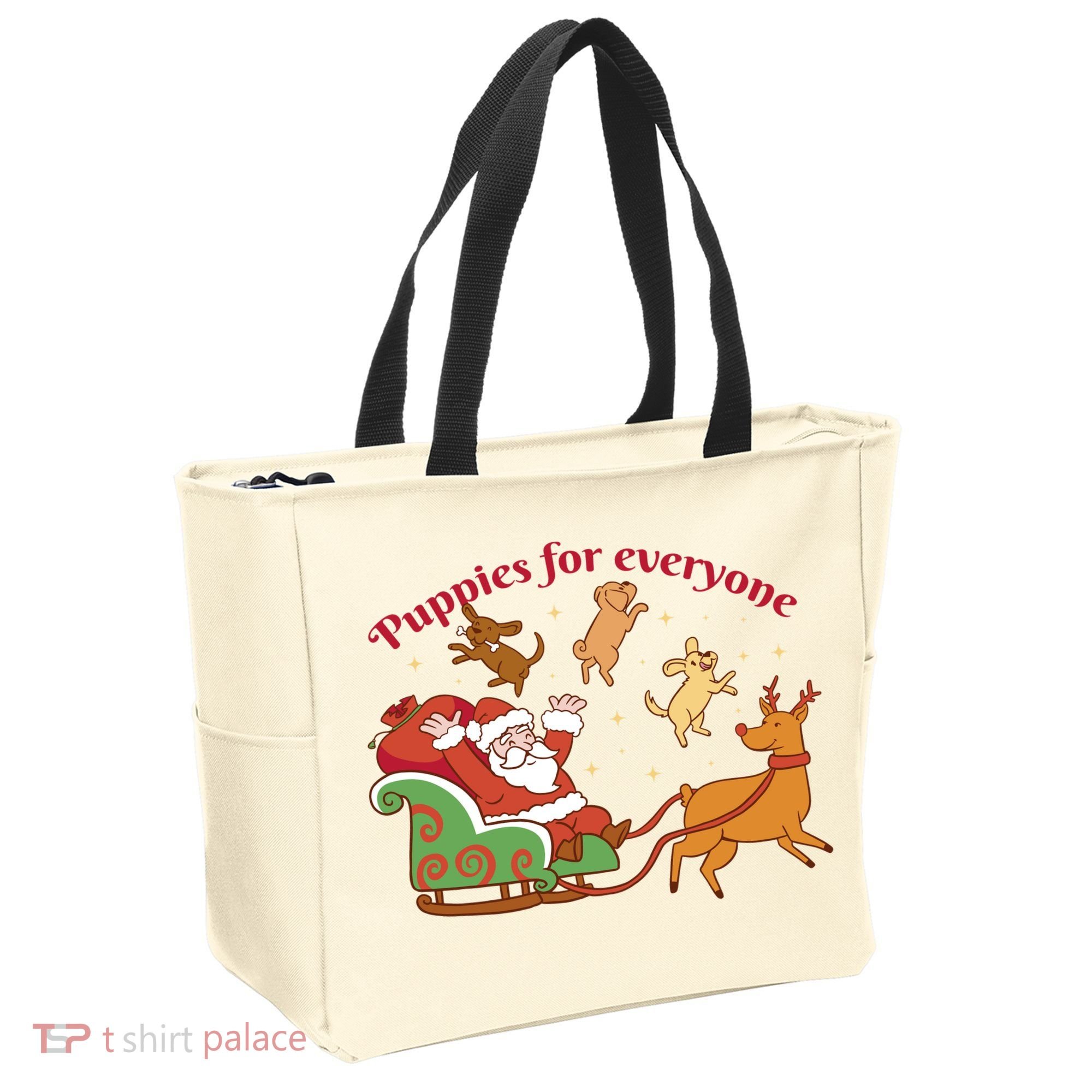 Puppies For Everyone Funny Santa Christmas Tote Bag