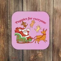 Puppies For Everyone Funny Santa Christmas Coaster thumb 0