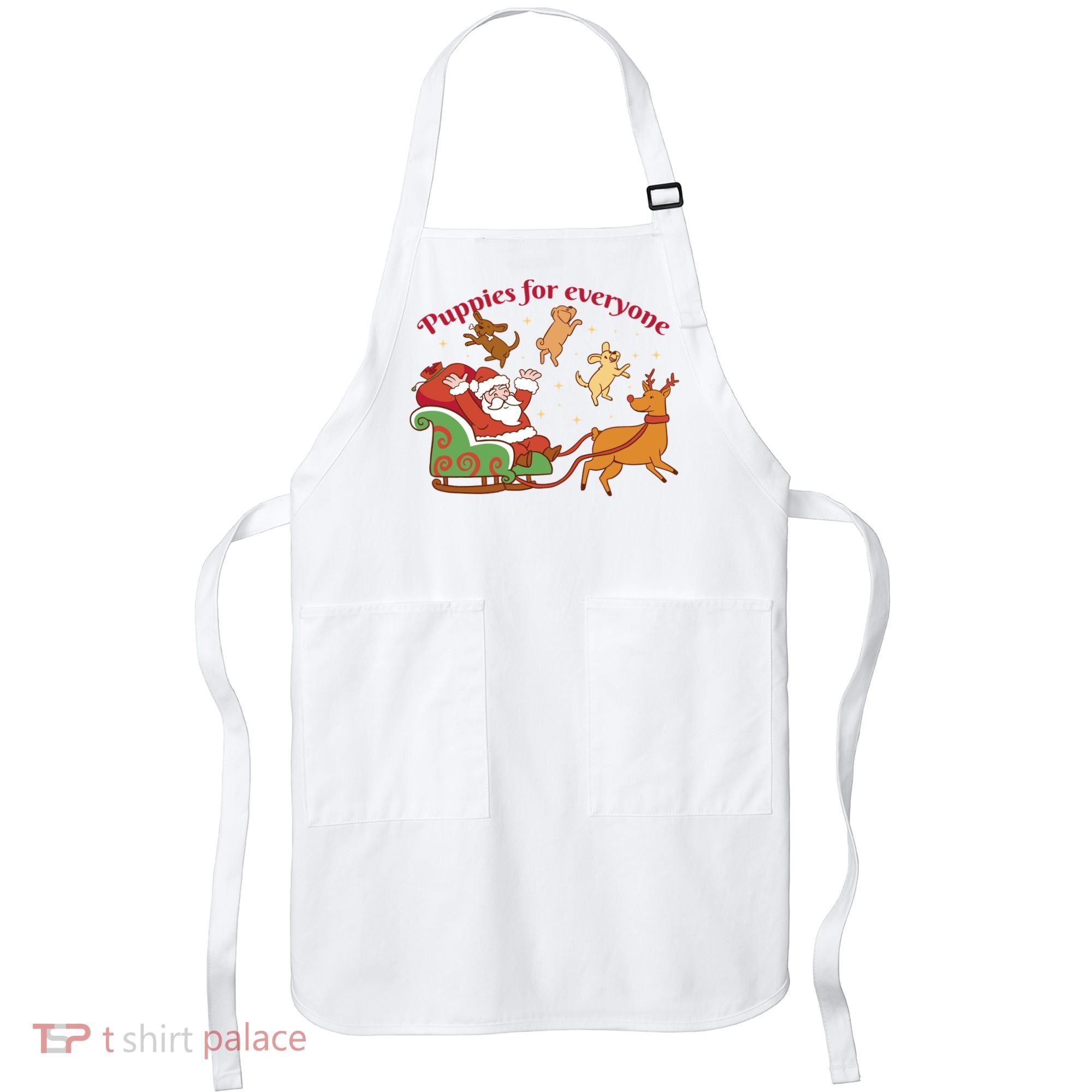 Puppies For Everyone Funny Santa Christmas Apron