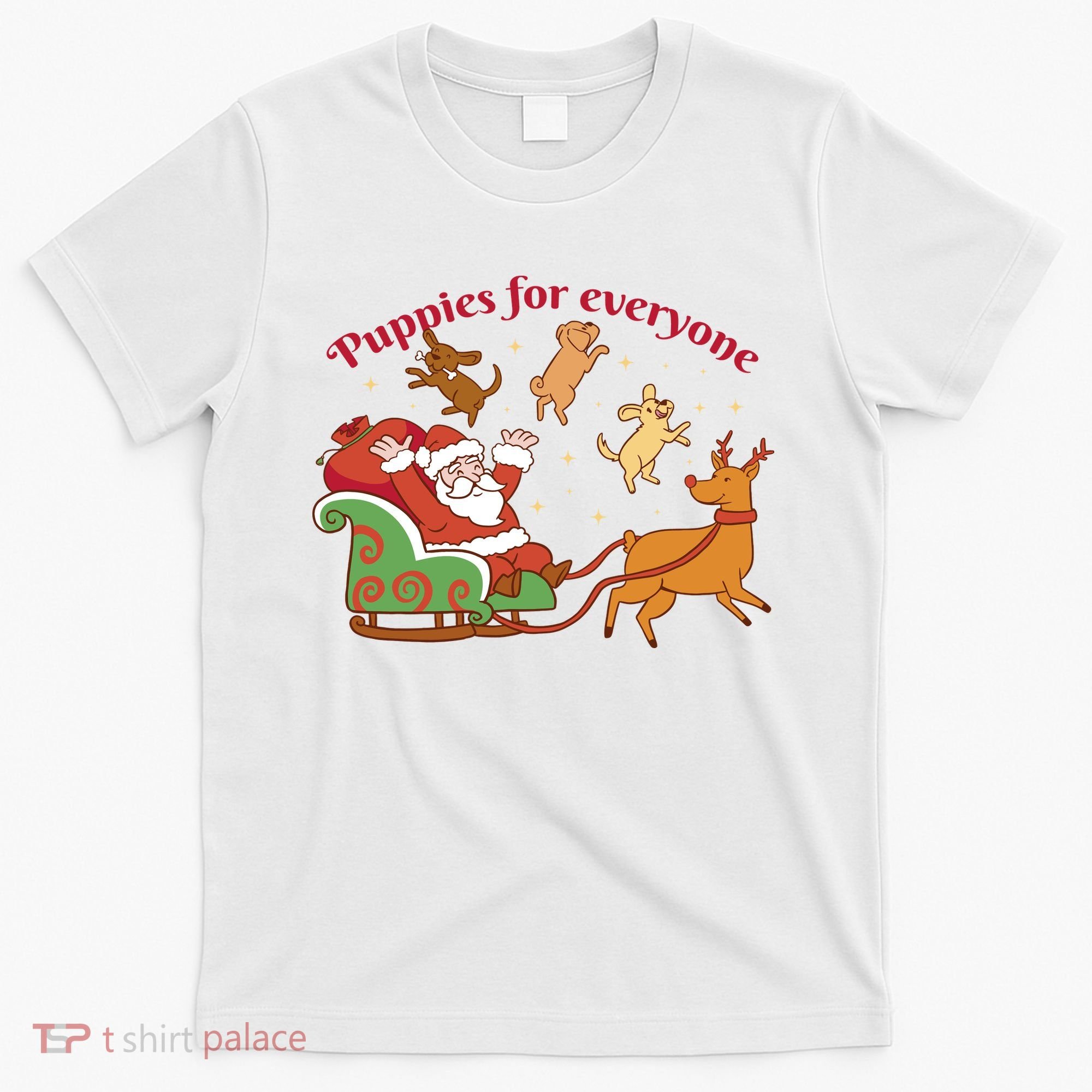 Puppies For Everyone Funny Santa Christmas T-Shirt