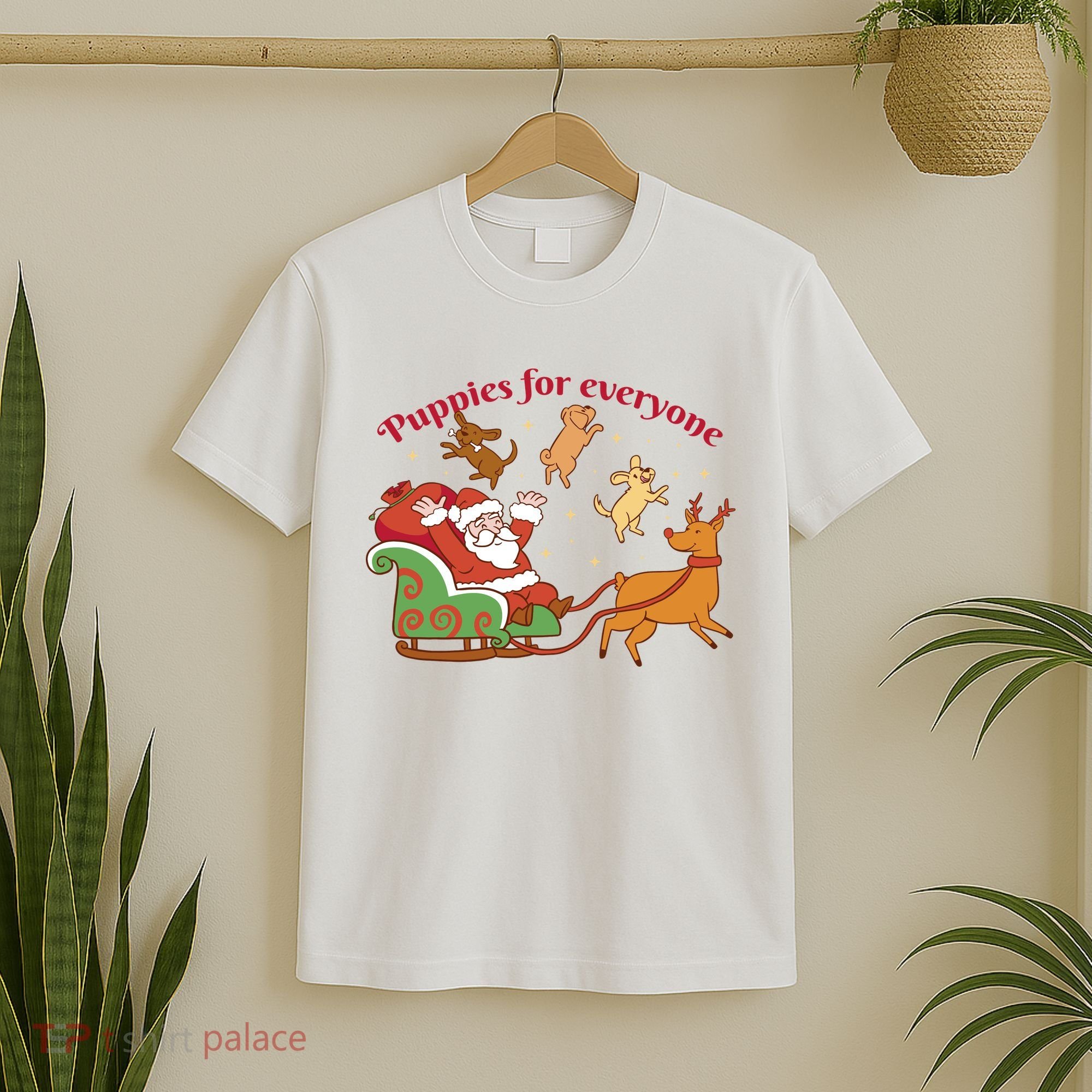 Puppies For Everyone Funny Santa Christmas T-Shirt