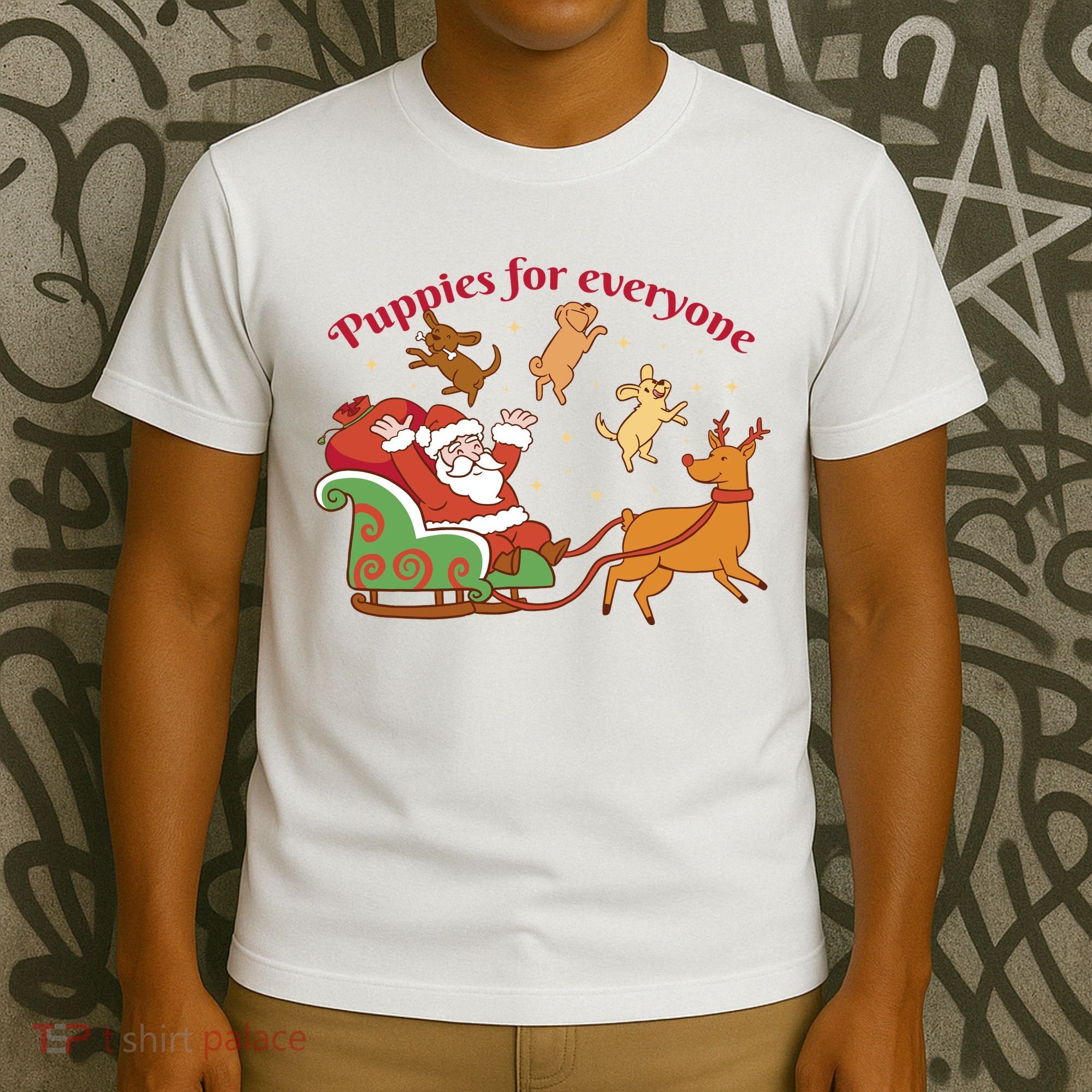 Puppies For Everyone Funny Santa Christmas T-Shirt