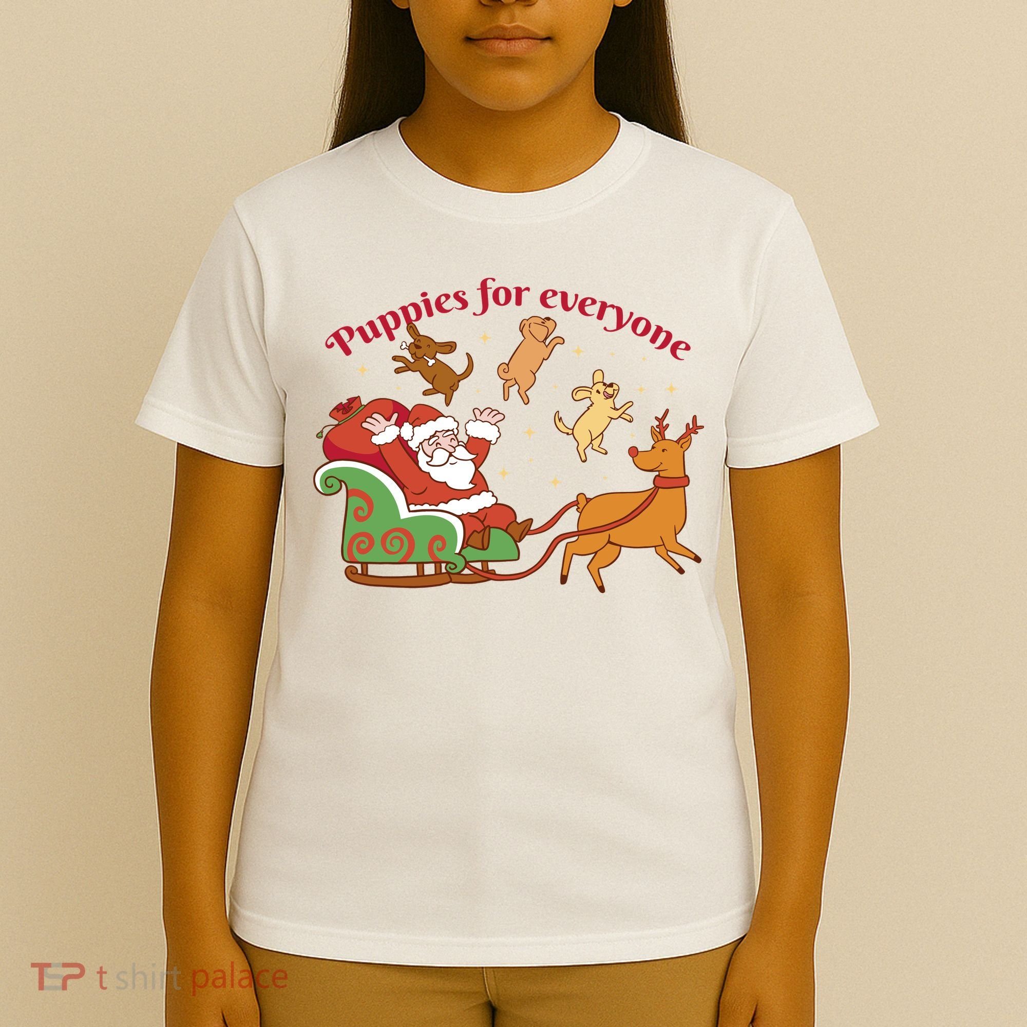 Puppies For Everyone Funny Santa Christmas T-Shirt