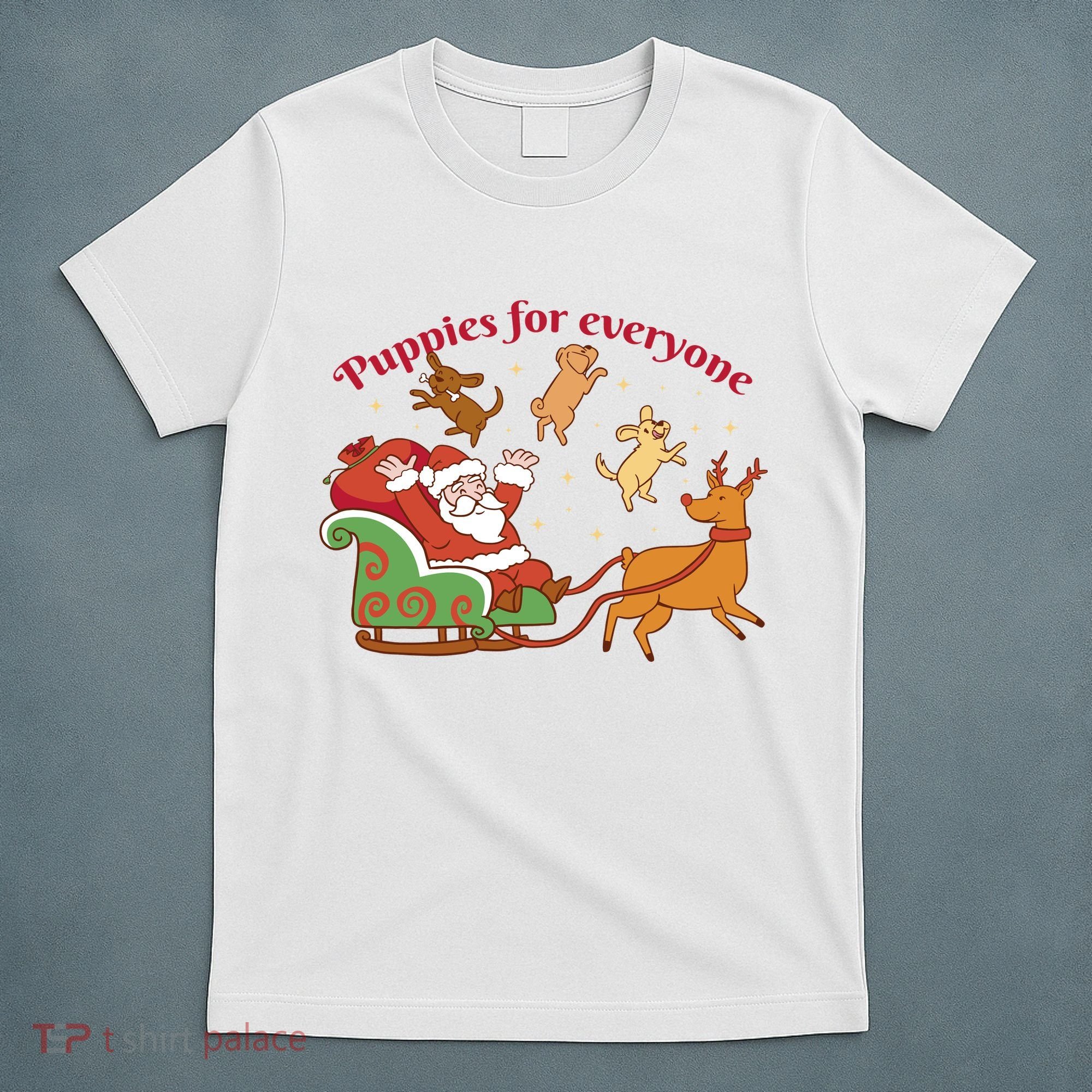 Puppies For Everyone Funny Santa Christmas T-Shirt
