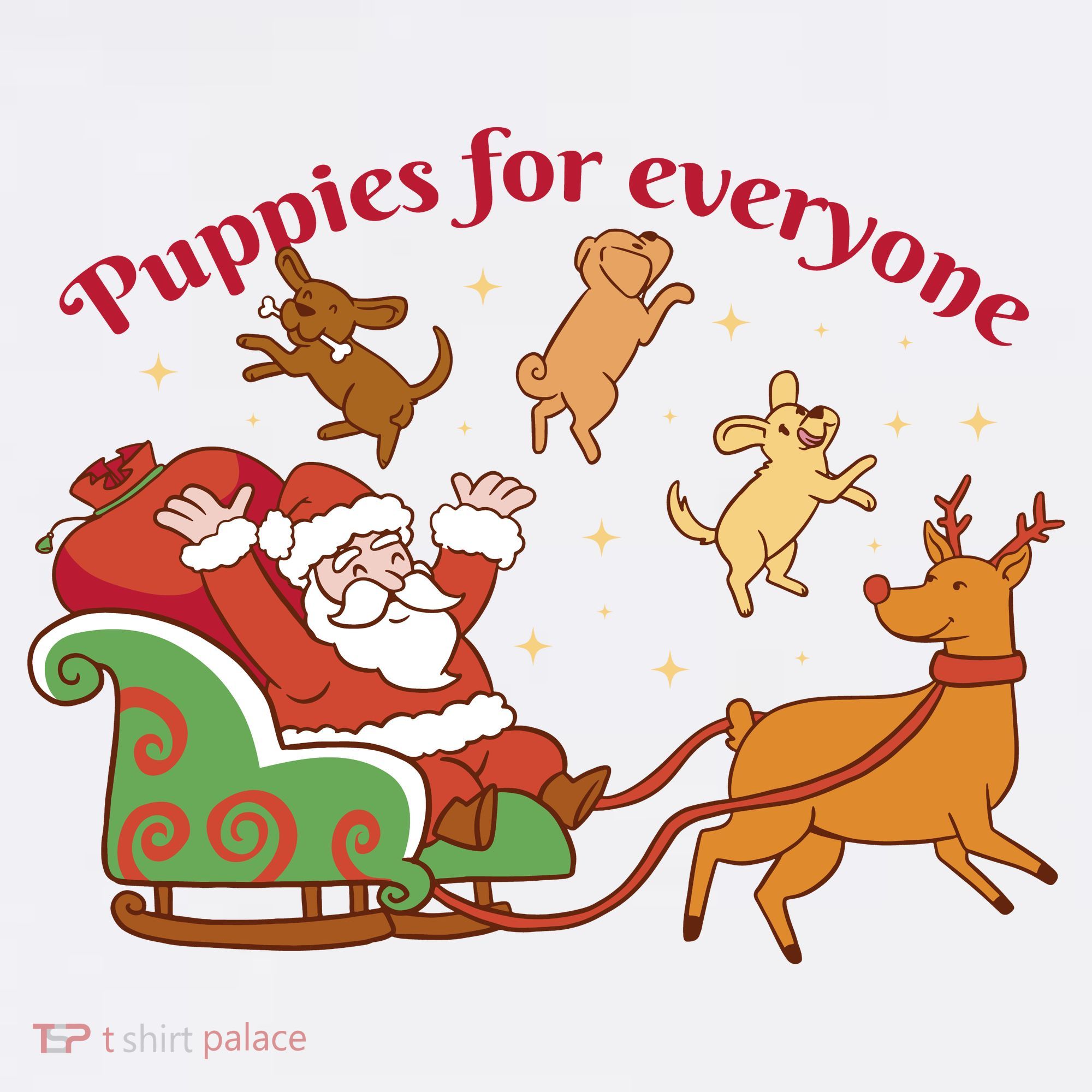 Puppies For Everyone Funny Santa Christmas T-Shirt