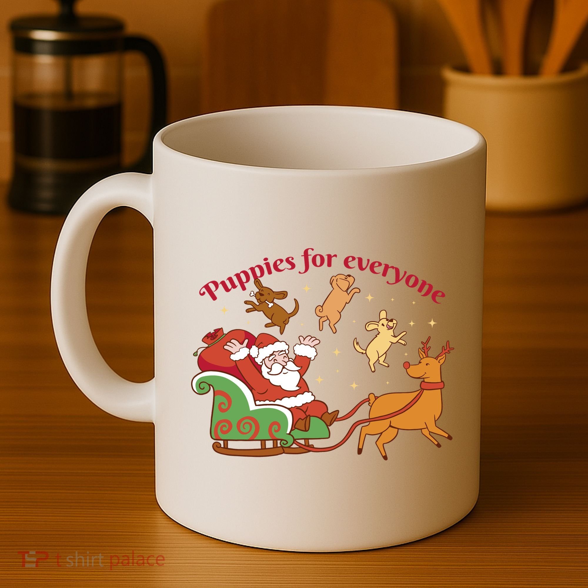 Puppies For Everyone Funny Santa Christmas Coffee Mug