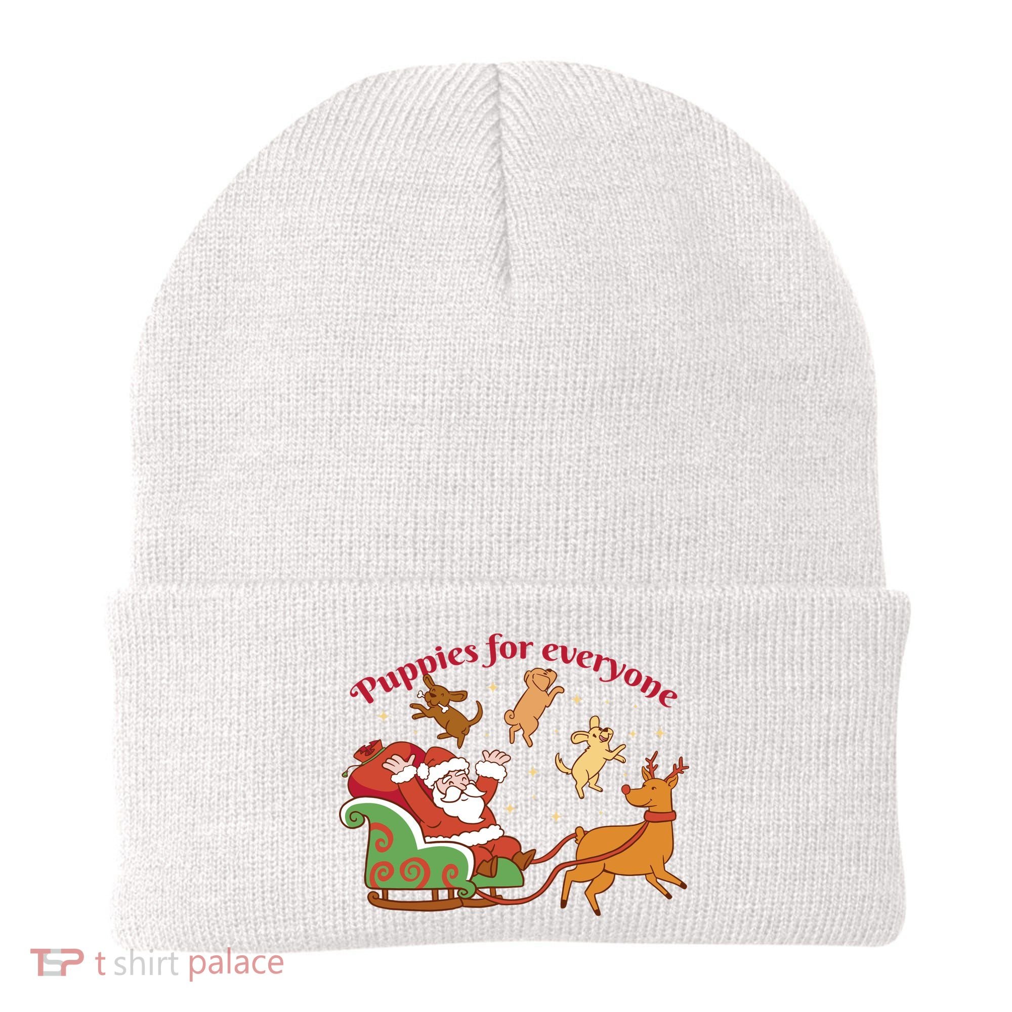 Puppies For Everyone Funny Santa Christmas Beanie