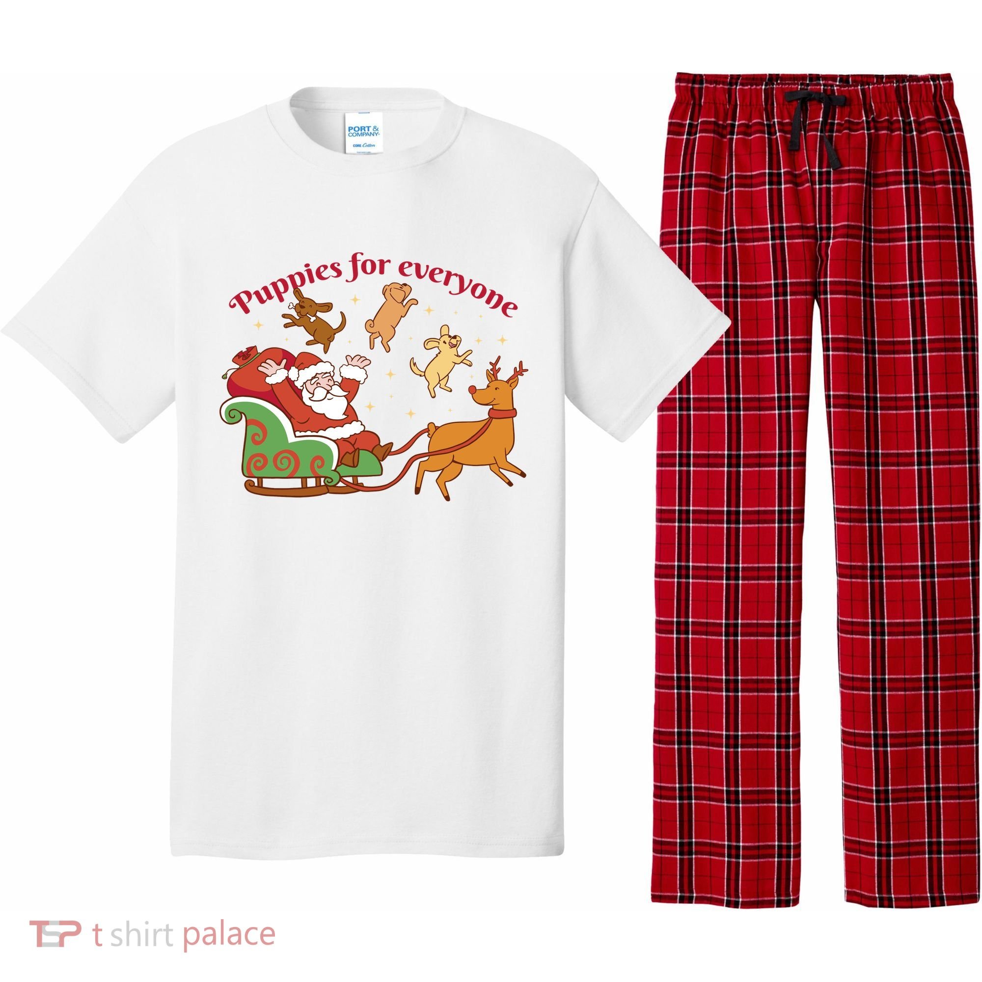 Puppies For Everyone Funny Santa Christmas Pajama Set