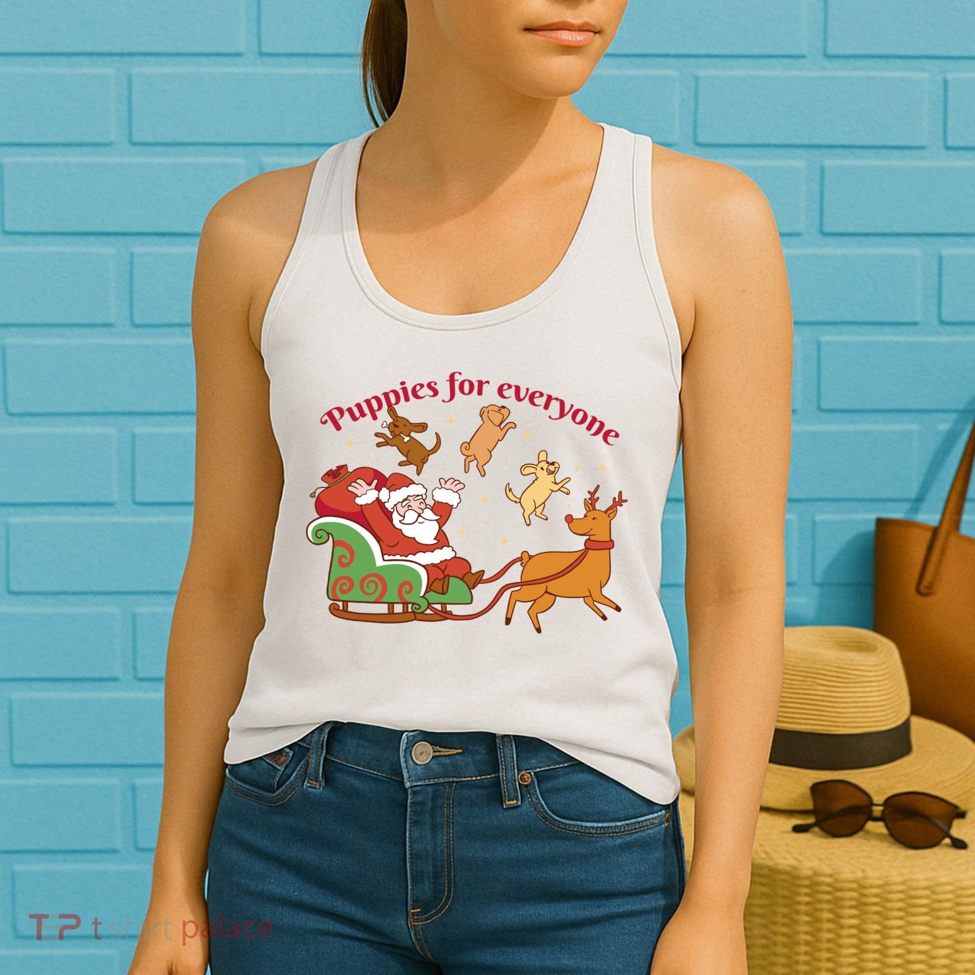 Puppies For Everyone Funny Santa Christmas Women's Tank Top