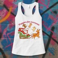 Puppies For Everyone Funny Santa Christmas Women's Tank Top thumb 3