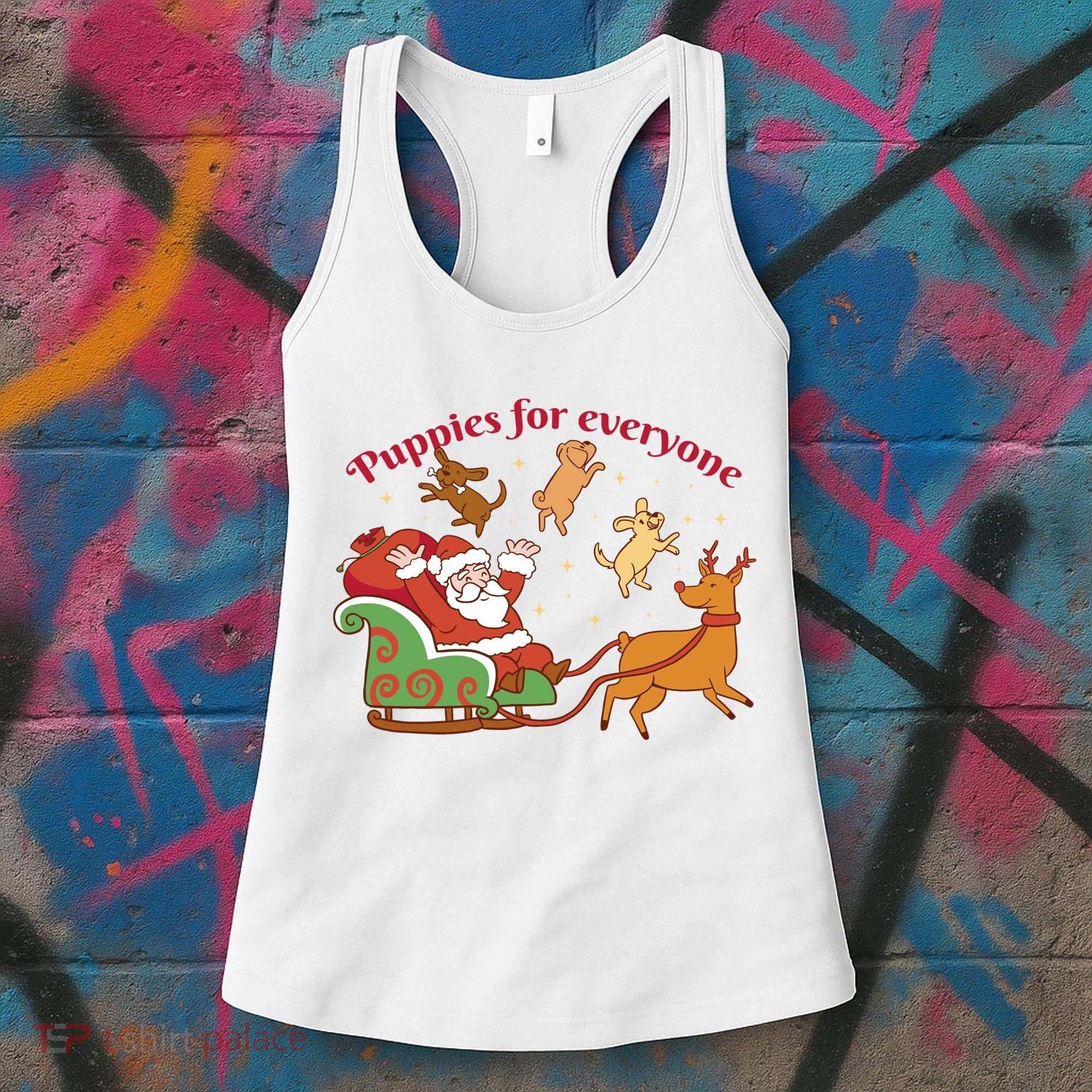 Puppies For Everyone Funny Santa Christmas Women's Tank Top