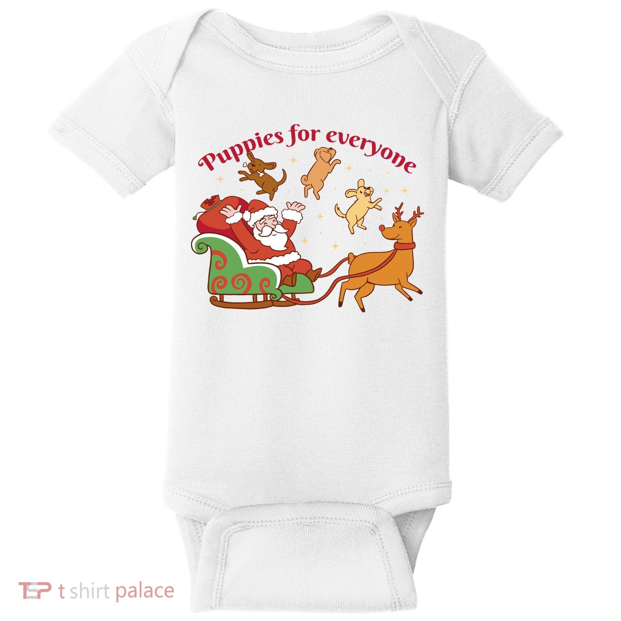 Puppies For Everyone Funny Santa Christmas Baby Bodysuit