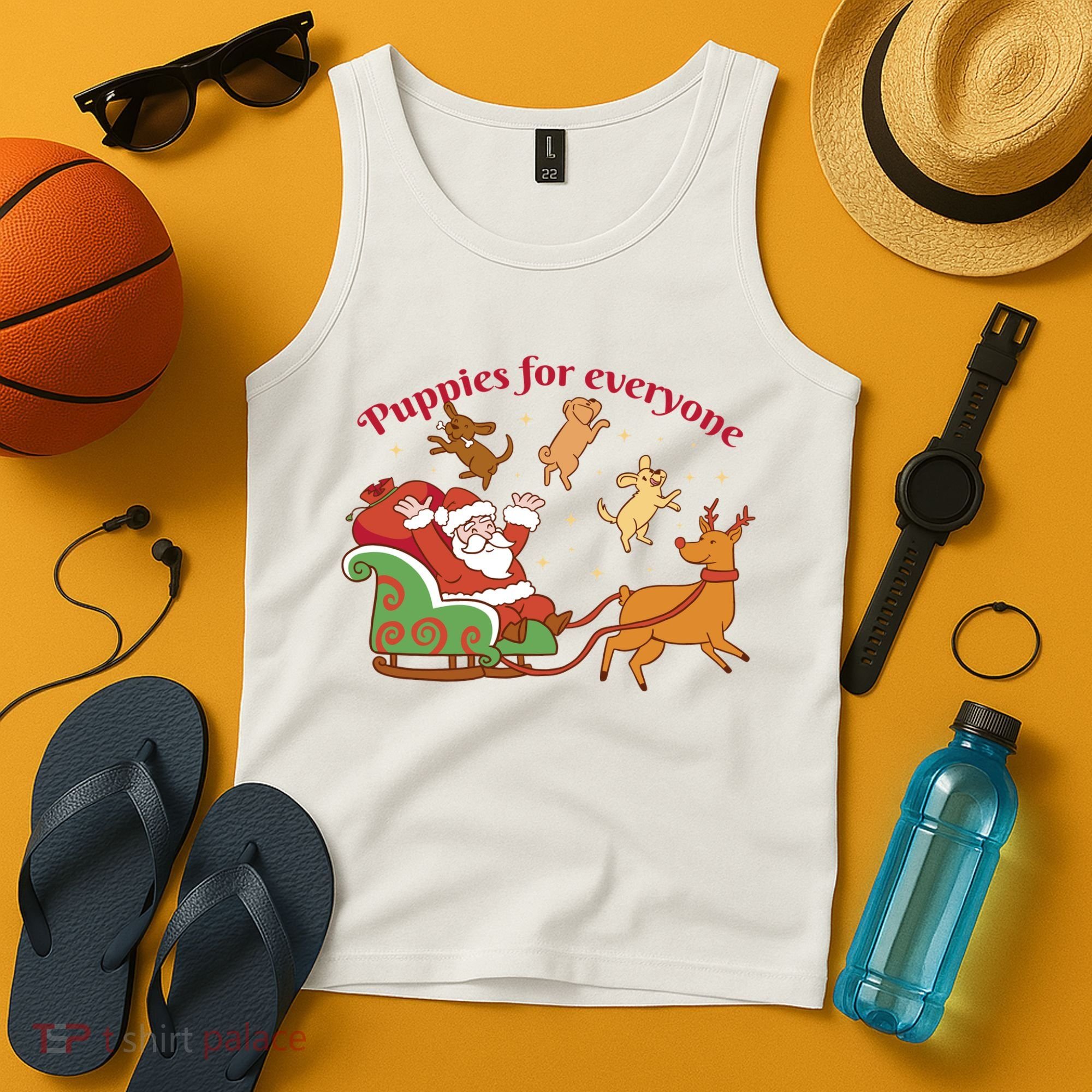Puppies For Everyone Funny Santa Christmas Tank Top