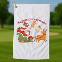 Puppies For Everyone Funny Santa Christmas Golf Towel thumb 1