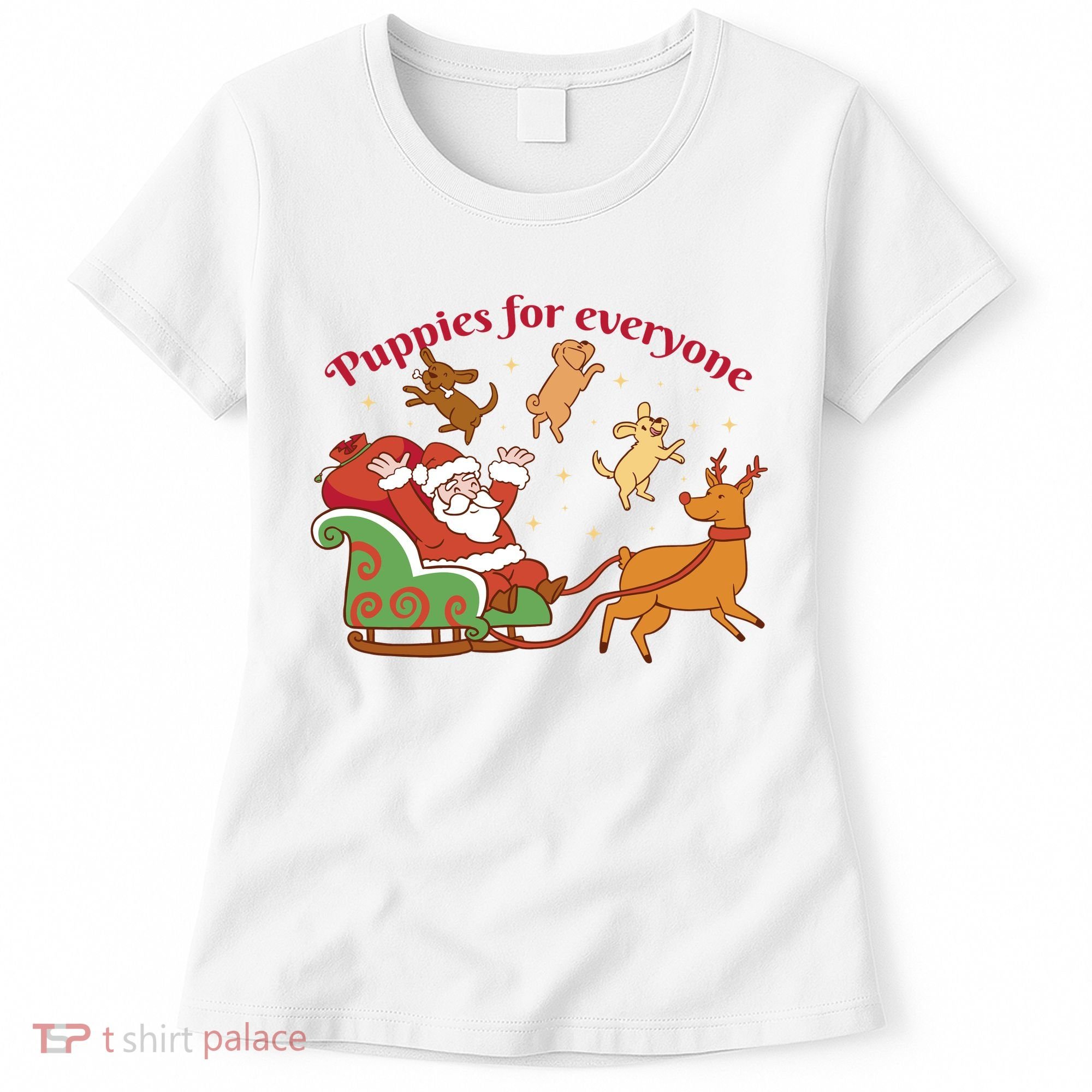 Puppies For Everyone Funny Santa Christmas Women's T-Shirt