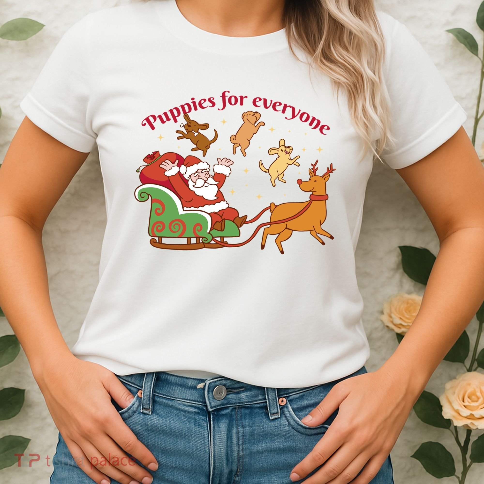 Puppies For Everyone Funny Santa Christmas Women's T-Shirt