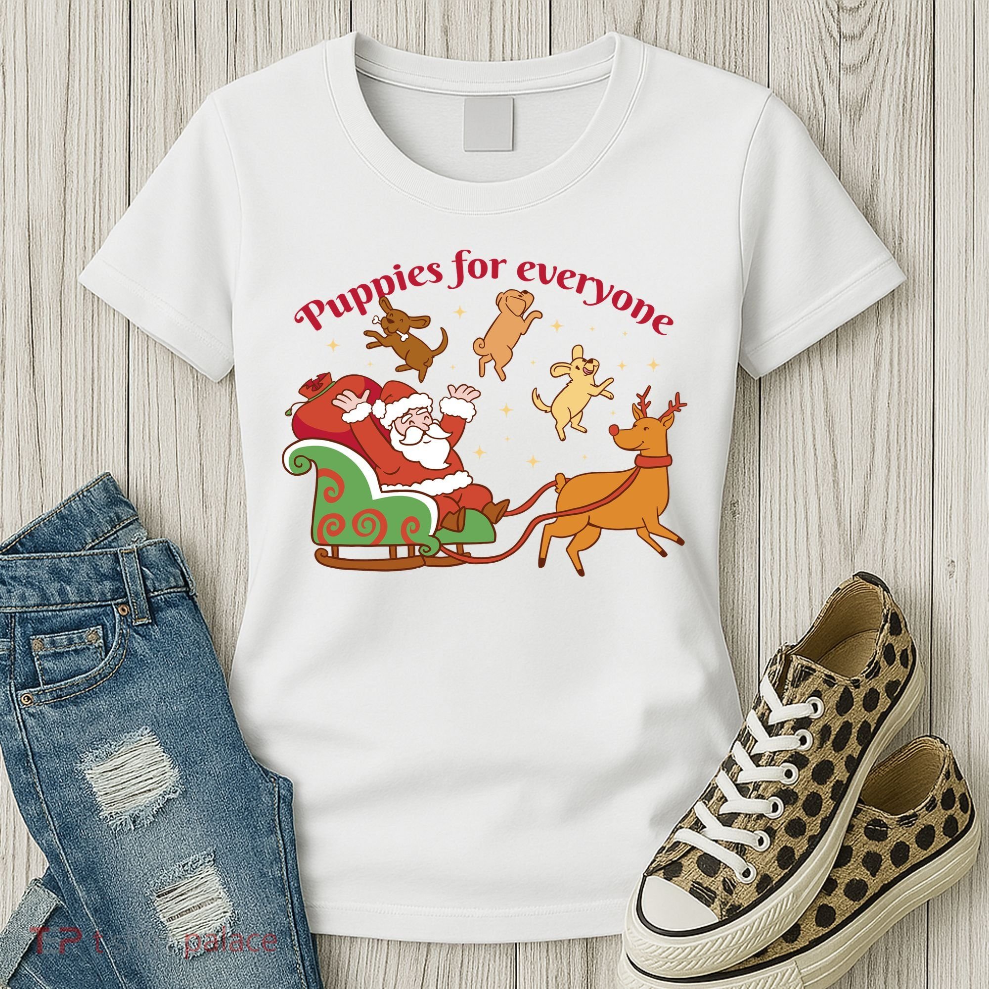 Puppies For Everyone Funny Santa Christmas Women's T-Shirt