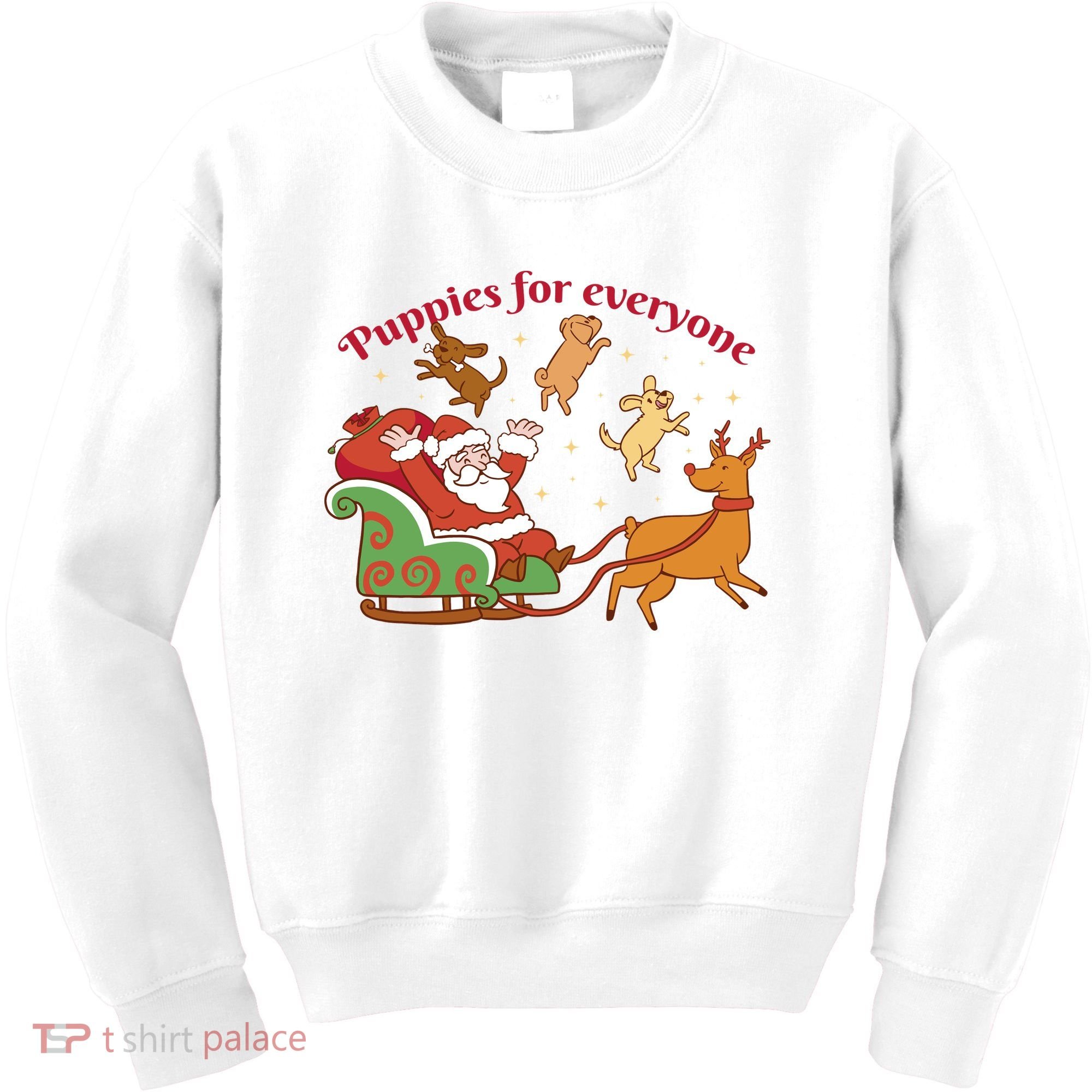 Puppies For Everyone Funny Santa Christmas Kids Sweatshirt