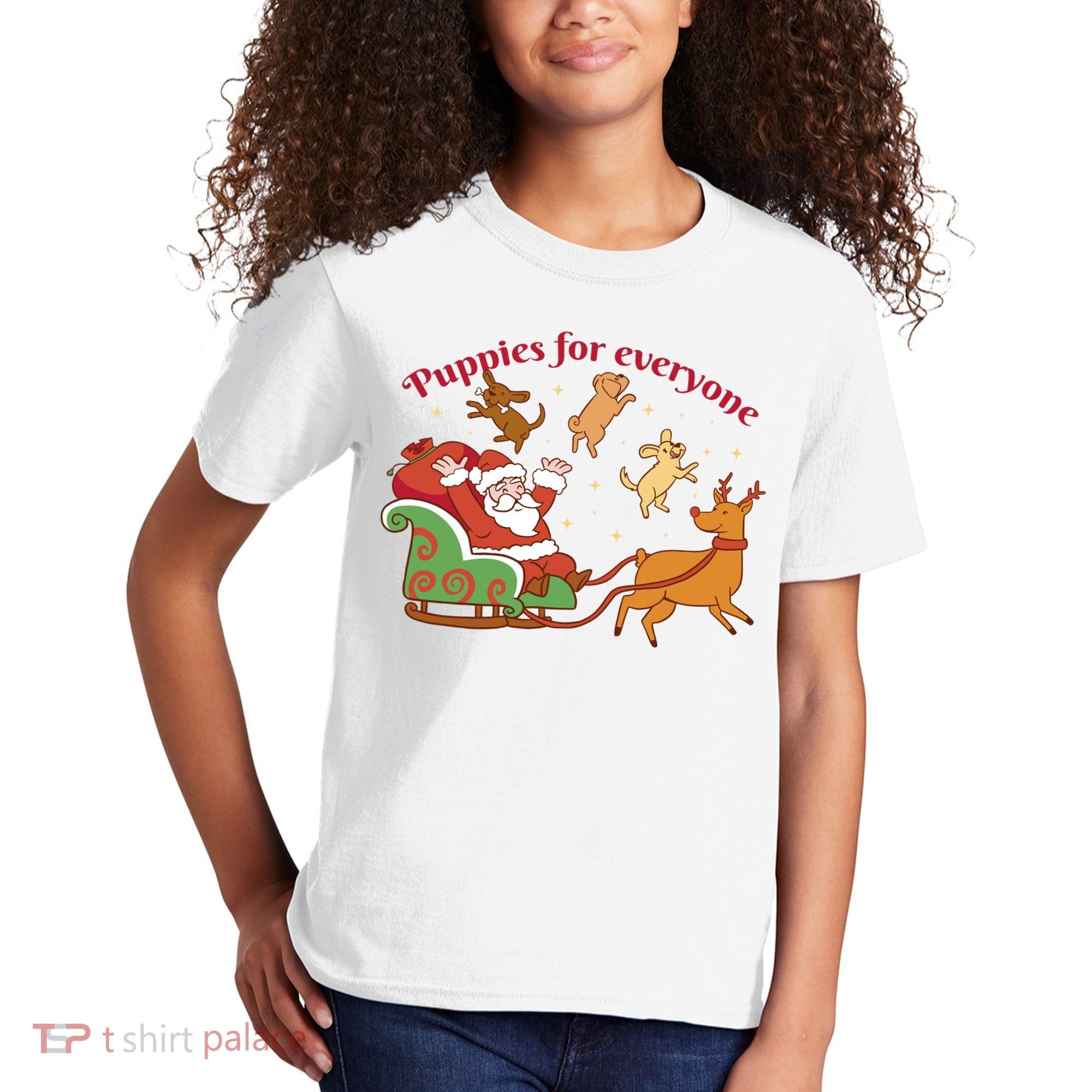 Puppies For Everyone Funny Santa Christmas Kids T-Shirt