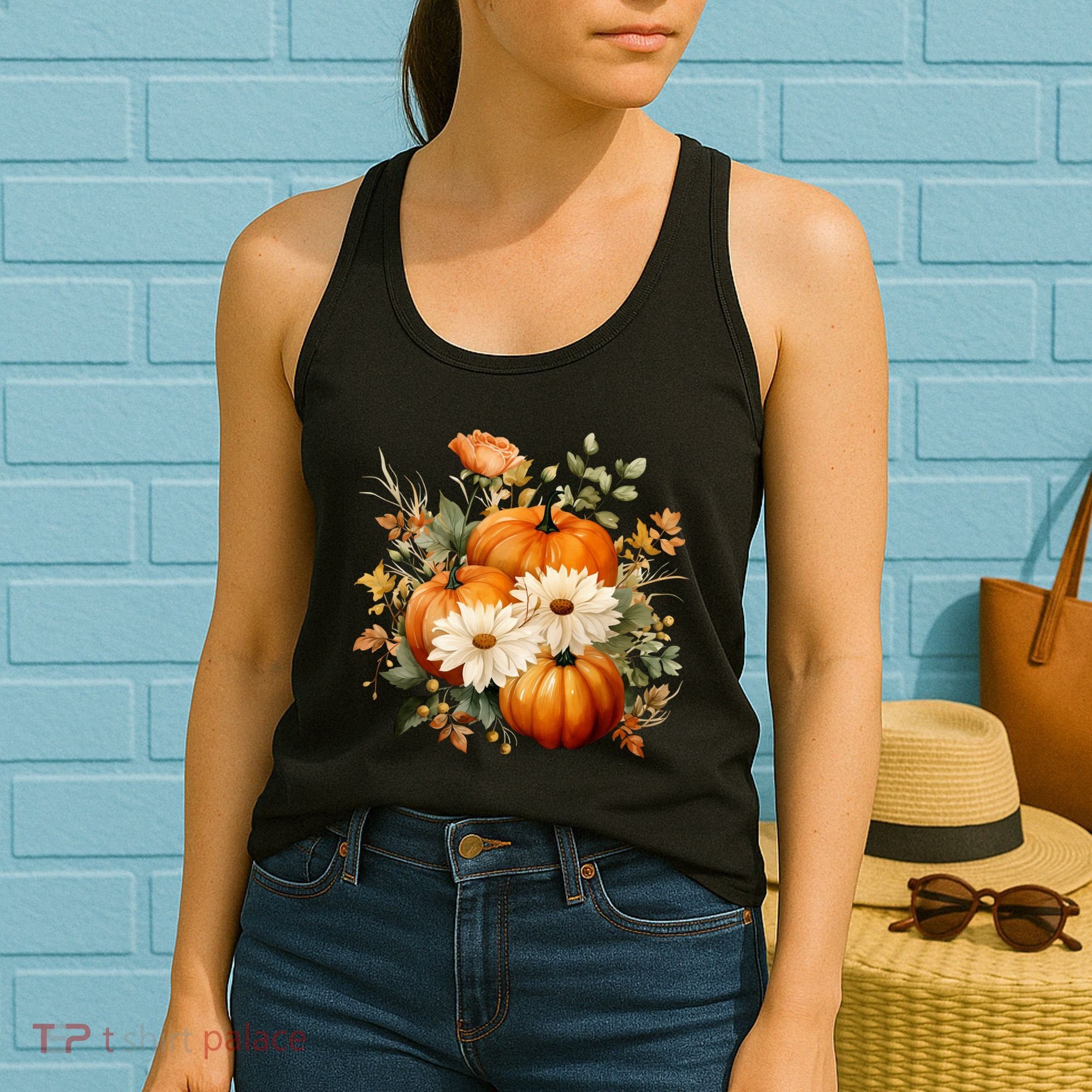 Pumpkin Fall Floral Festive Women's Tank Top