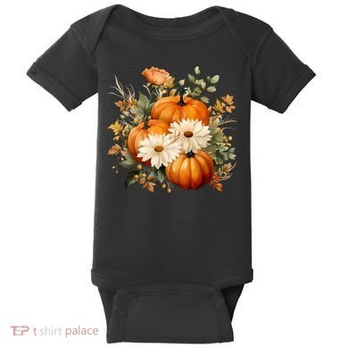 Pumpkin Fall Floral Festive Baby Bodysuit