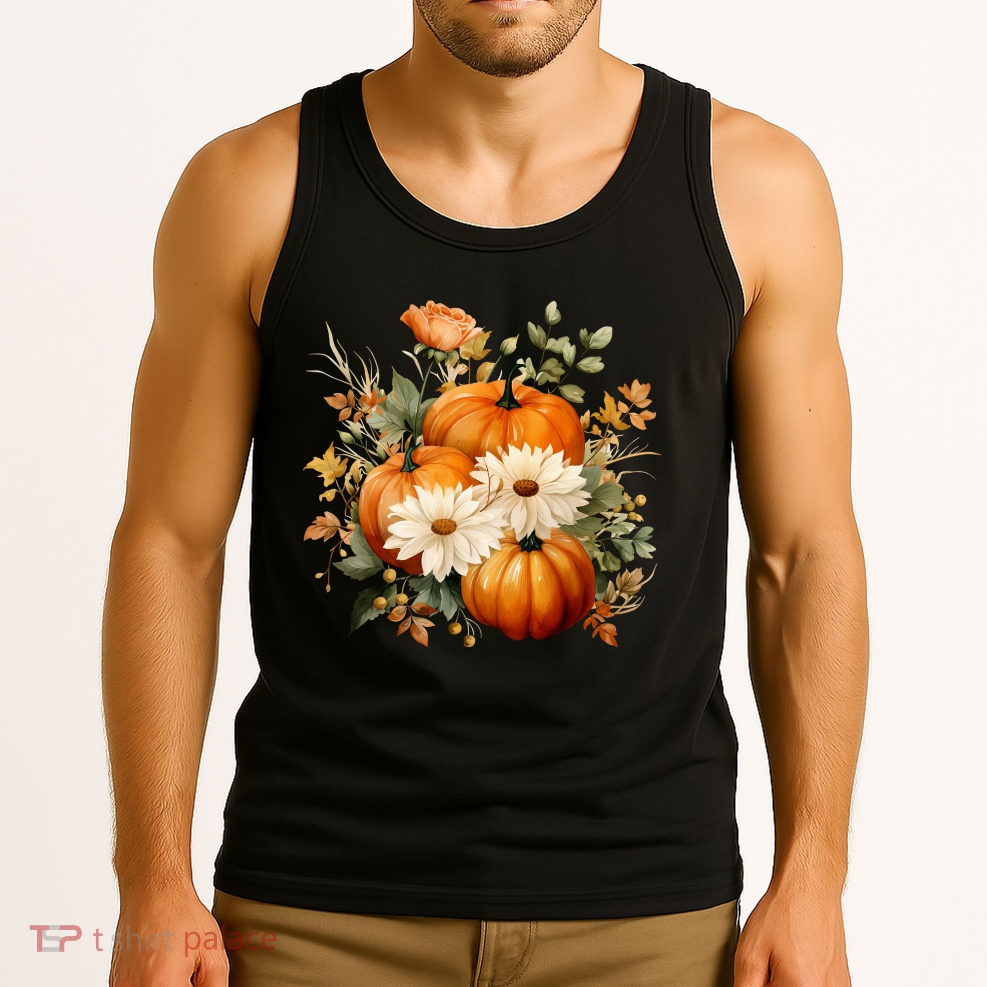 Pumpkin Fall Floral Festive Tank Top