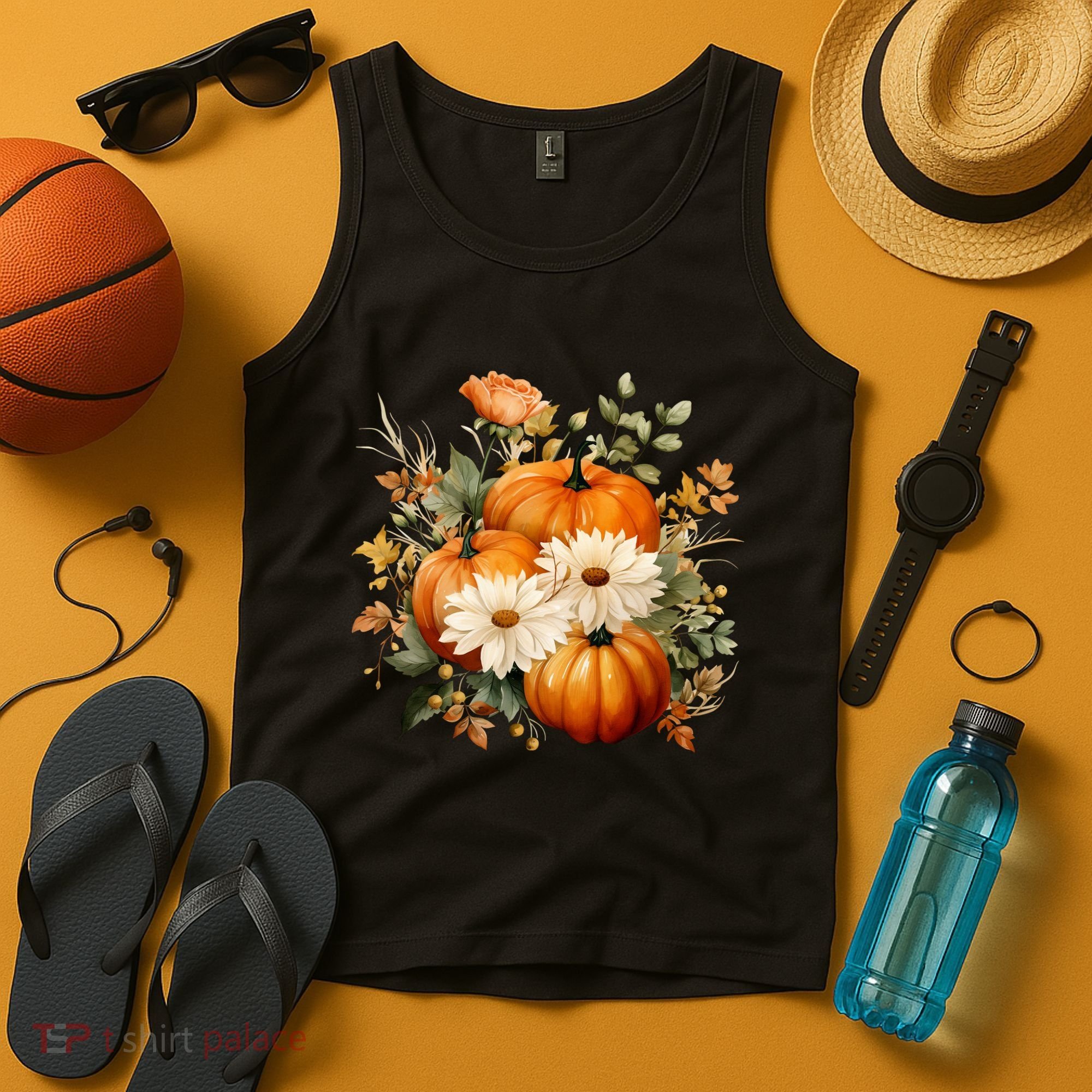 Pumpkin Fall Floral Festive Tank Top