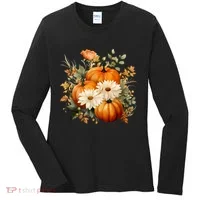 Pumpkin Fall Floral Festive Women's Long Sleeve Shirt thumb 0