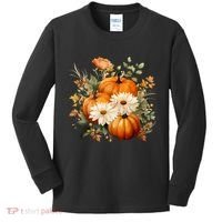 Pumpkin Fall Floral Festive Kids Long Sleeve Shirt thumb 0