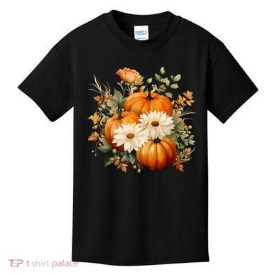 Pumpkin Fall Floral Festive Kids T-Shirt