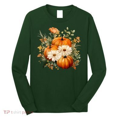 Pumpkin Fall Floral Festive Long Sleeve Shirt