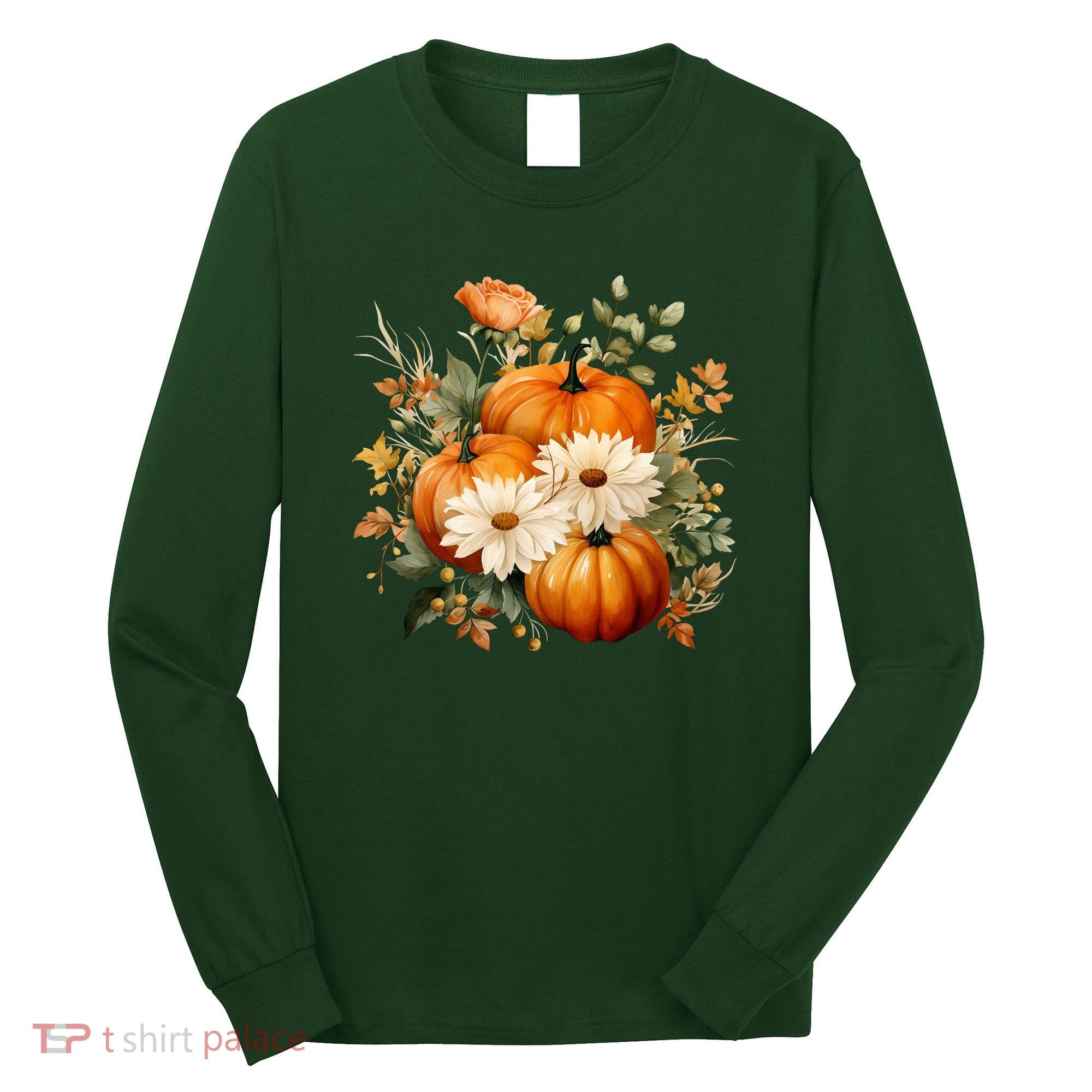 Pumpkin Fall Floral Festive Long Sleeve Shirt