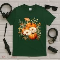 Pumpkin Fall Floral Festive T-Shirt thumb 5