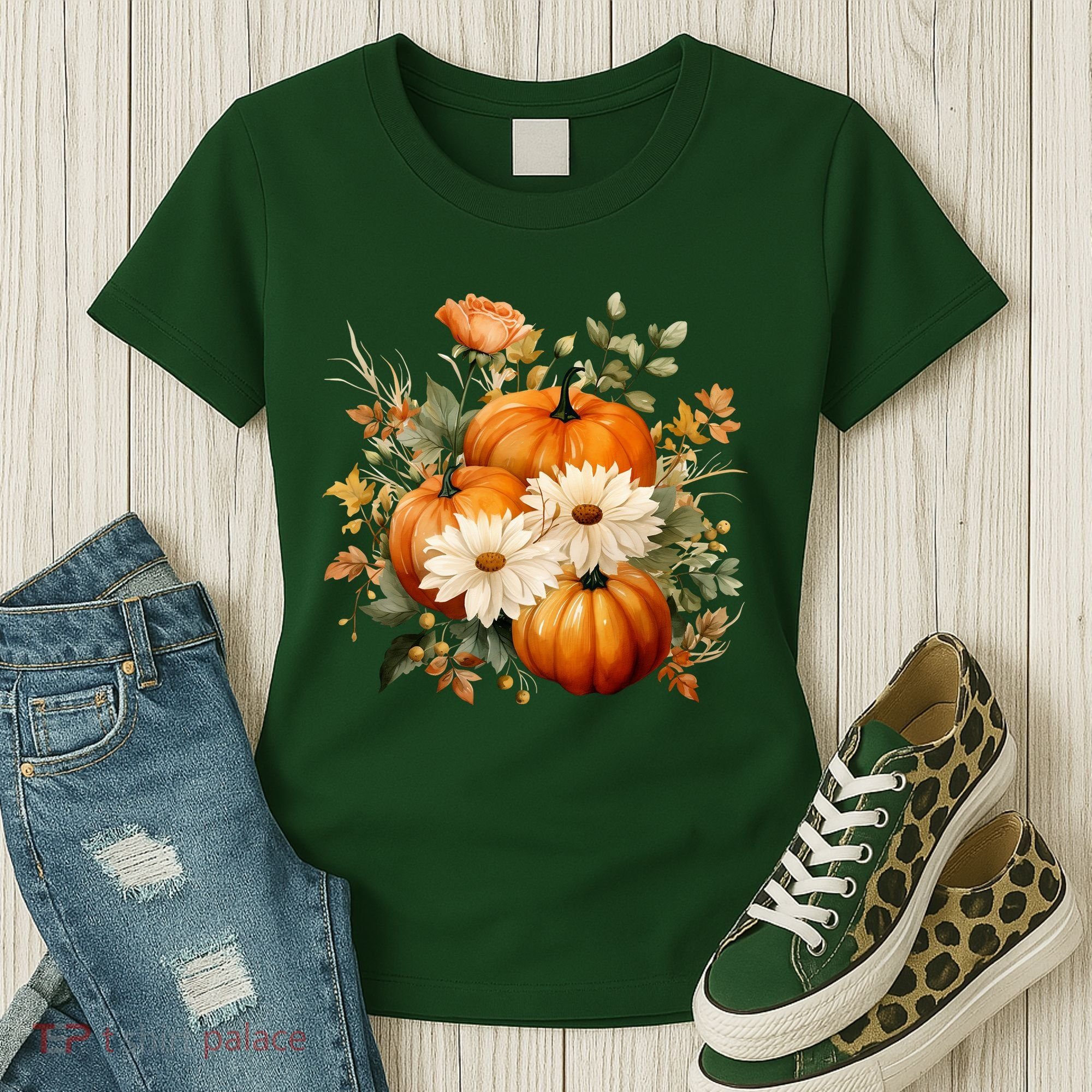 Pumpkin Fall Floral Festive Women's T-Shirt