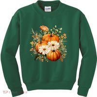 Pumpkin Fall Floral Festive Kids Sweatshirt thumb 0