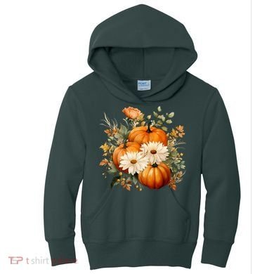 Pumpkin Fall Floral Festive Kids Hoodie