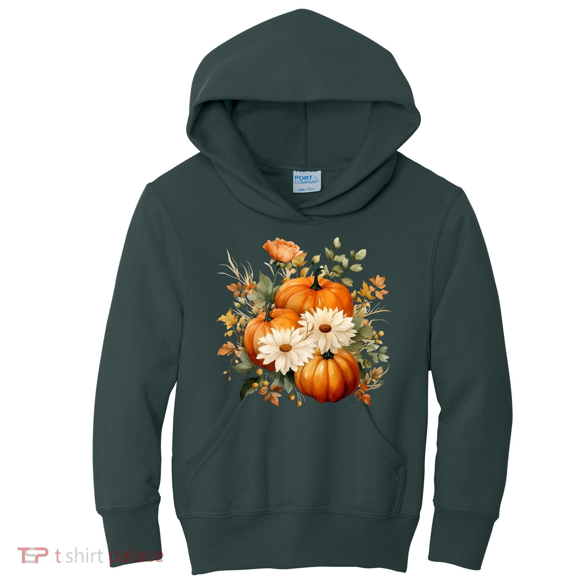 Pumpkin Fall Floral Festive Kids Hoodie