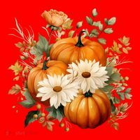 Pumpkin Fall Floral Festive Santa Hat thumb 1
