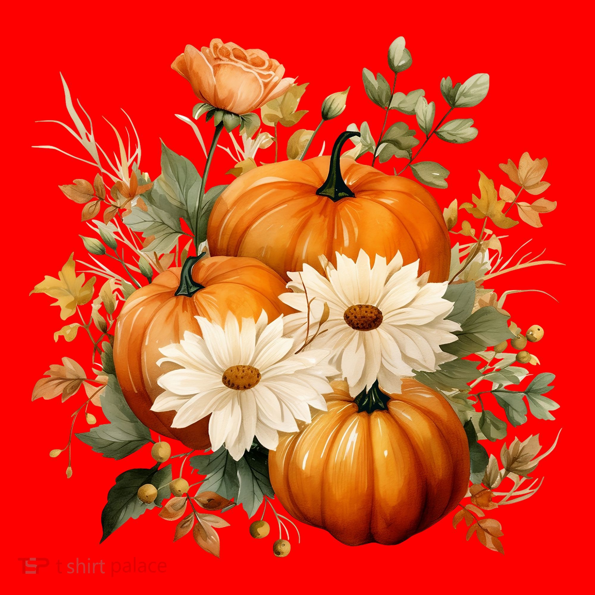 Pumpkin Fall Floral Festive Santa Hat