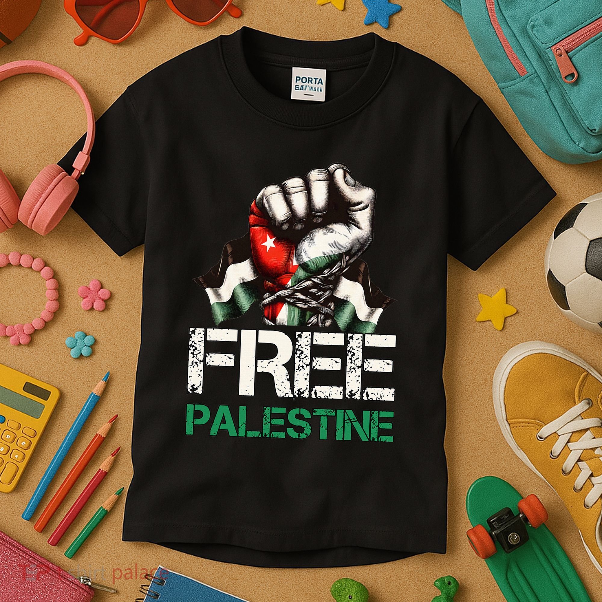 Palestine Flag Free Palestine Save Gaza Strip Kids T-Shirt